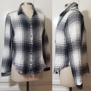 Plaid button down with frayed hem
